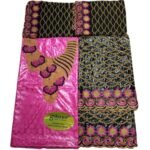 Fuchsia and Black Color Party Wear Dress Bazin For African Women