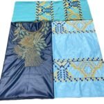 Black and Sky Blue Color Party Wear Dress Bazin For African Women