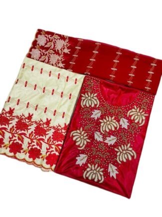 Red & Cream Color Bazin For African Women D.N- 2216