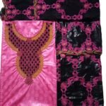 Fuchsia & Black Color Bazin For African Women D.N- 2221