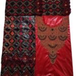 Red & Black Color Bazin For African Women D.N- 2224