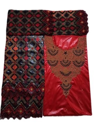 Red & Black Color Bazin For African Women D.N- 2224