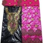 Black & Fuchsia Color Bazin For African Women D.N- 2225