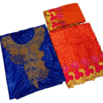 Royal Blue & Orange Color Bazin For African Women D.N- 2228