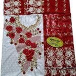 Sky Blue & Red Color Bazin For African Women D.N- 2229