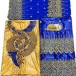 Yellow & Royal Blue Color Bazin For African Women D.N- 2232