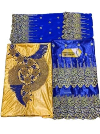 Yellow & Royal Blue Color Bazin For African Women D.N- 2232