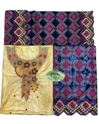 Yellow & Black Blue Color Bazin For African Women D.N- 2233