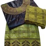 Black & Parrot Green Color Bazin For African Women D.N- 2234