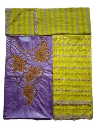 Purple & Yellow Color Bazin For African Women D.N- 2235