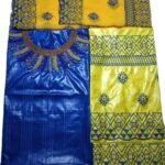 Royal Blue & Yellow Color Bazin For African Women D.N- 2236