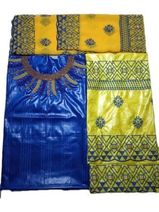 Royal Blue & Yellow Color Bazin For African Women D.N- 2236