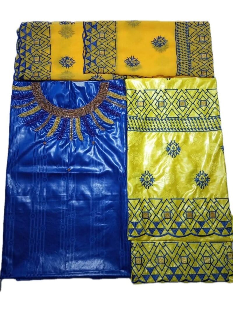 Royal Blue & Yellow Color Bazin For African Women D.N- 2236 ...