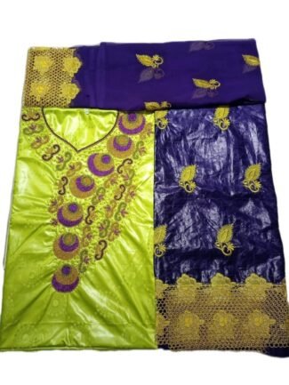 Parrot Green & Purple Color Bazin For African Women D.N- 2237