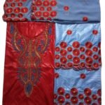 Red & Sky Blue Color Bazin For African Women D.N- 2238