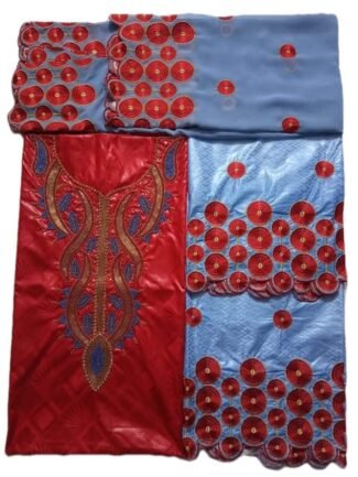 Red & Sky Blue Color Bazin For African Women D.N- 2238