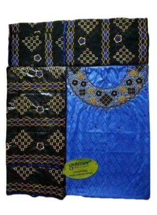 Royal Blue & Black Color Bazin For African Women D.N- 2239