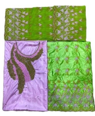 Mauve Purple & Parrot Green Color Bazin For African Women D.N- 2242