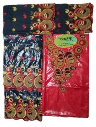 Red & Black Color Bazin For African Women D.N- 2246
