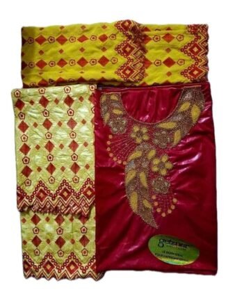 Red & Yellow Color Bazin For African Women D.N- 2247