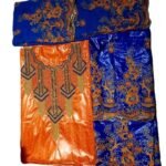 Orange & Royal Blue Color Bazin For African Women D.N- 2248