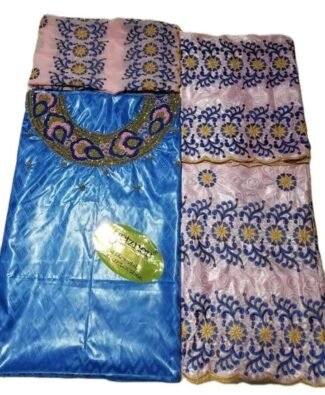 Royal Blue & Pink Color Bazin For African Women D.N- 2250