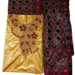 Yellow & Black Color Bazin For African Women D.N- 2251