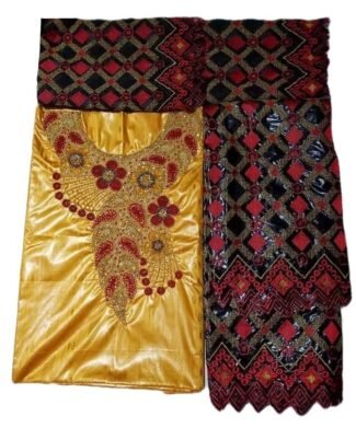 Yellow & Black Color Bazin For African Women D.N- 2251