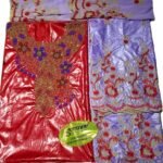 Red & Mauve Purple Color Bazin For African Women D.N- 2252