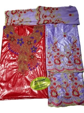 Red & Mauve Purple Color Bazin For African Women D.N- 2252