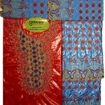 Red & Sky Blue Color Bazin For African Women D.N- 2254