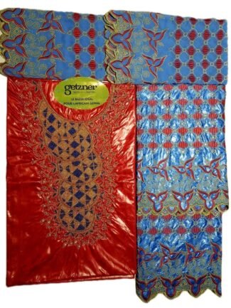 Red & Sky Blue Color Bazin For African Women D.N- 2254