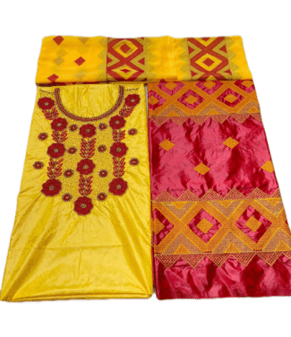 Yellow & Red Color Bazin For African Women D.N- 2255