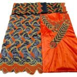 Orange & Black Color Bazin For African Women D.N- 2256