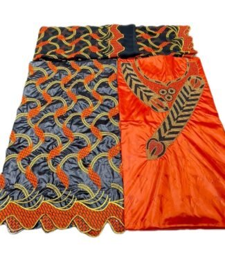 Orange & Black Color Bazin For African Women D.N- 2256