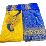 Yellow & Royal Blue Color Bazin For African Women D.N- 2258