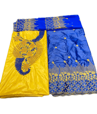 Yellow & Royal Blue Color Bazin For African Women D.N- 2258