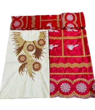 White & Red Color Bazin For African Women D.N- 2259