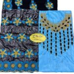 Turquoise Blue & Black Color Bazin For African Women D.N- 2263