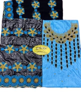 Turquoise Blue & Black Color Bazin For African Women D.N- 2263