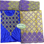 Navy Blue & Yellow Color Bazin For African Women D.N- 2261