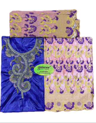 Royal Blue & Pink Color Bazin For African Women D.N- 2266