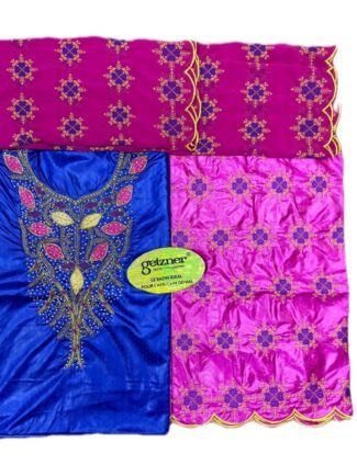 Royal Blue & Fuchsia Color Bazin For African Women D.N- 2267
