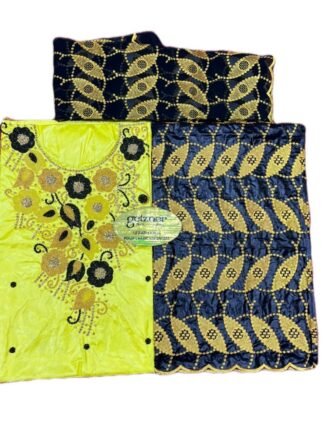 Yellow & Black Color Bazin For African Women D.N- 2271