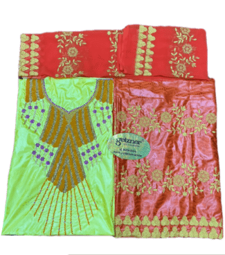 Parrot Green & Red Color Bazin For African Women D.N- 2273