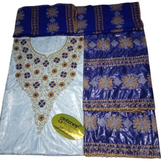 Sky Blue & Royal Blue Color Bazin For African Women D.N- 2274