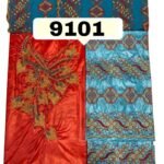 Orange & Turquoise Blue Color Bazin For African Women D.N- 9101