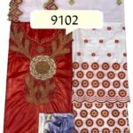 Red & White Color Bazin For African Women D.N- 9102