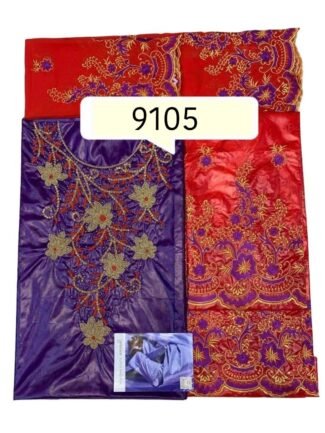 Purple & Red Color Bazin For African Women D.N- 9105