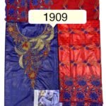 Royal Blue & Red Color Bazin For African Women D.N- 1909